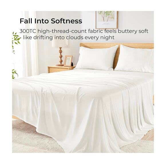 Gökotta King Size Bamboo Bed Sheets – Luxury 4-Piece Set – Cream White - Picture 7 of 13